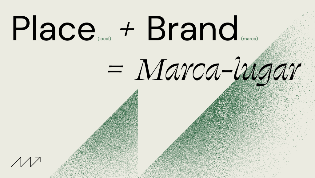 Equação visual representando Place + Brand = Marca-lugar, conceito de place branding.